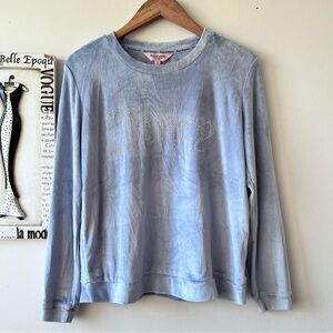 Juicy Couture Light Blue Velour Rhinestone Logo Sleepwear Lounge Sweatshirt M